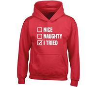 Hippowarehouse Naughty, Nice, I Tried Kids Children's Unisex Hoodie Hooded top Red