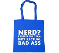 Hippowarehouse Nerd? I prefer the term intellectual badass Tote Shopping Gym Beach Bag 42cm x38cm, 10 litres