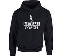 Hippowarehouse Netball Coach unisex Hoodie hooded top (Specific size guide in description) Black