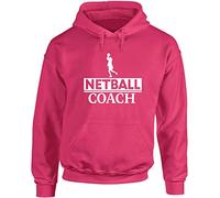 Hippowarehouse Netball Coach unisex Hoodie hooded top (Specific size guide in description) Fuchsia Pink