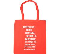 Hippowarehouse Never argue with a short girl with an a in her name Tote Shopping Gym Beach Bag 42cm x38cm, 10 litres