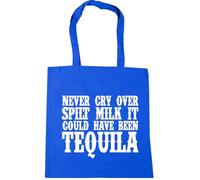 Hippowarehouse Never Cry Over Spilt Milk It Could Have Been Tequila Tote Shopping Gym Beach Bag 42cm x38cm, 10 litres