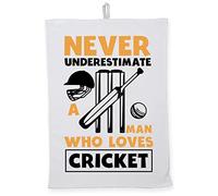 Hippowarehouse Never underestimate a man who loves cricket Tea Towel Eco Printed Dish Cloth Kitchen accessory 50cmx70cm 100% Cotton