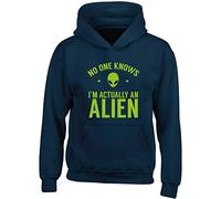 Hippowarehouse No one knows I'm actually an alien kids children's unisex Hoodie hooded top Navy