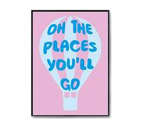 Hippowarehouse Oh the places you'll go (blue) Hot air balloon Printed Poster A4 Wall Art Design Classroom Room Gym Office Décor