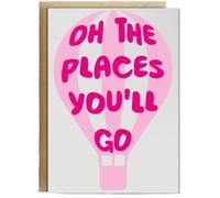 Hippowarehouse Oh the places you'll go (pink) Hot air balloon Birthday Card A5 Personalised with envelope for him for her Funny Cards for Men and Women Blank inside option
