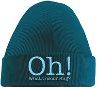 Hippowarehouse Oh! What's Occurring? Embroidered Beanie Hat Blue with Baby Blue Stitch