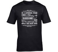 Hippowarehouse On a Gathering Storm Comes a Tall Handsome Man in a Dusty Black Coat with a red Right Hand Unisex Short Sleeve t-Shirt (Specific Size Guide in Description)