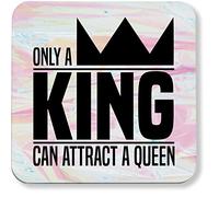 Hippowarehouse Only A King Can Attract A Queen - His and Hers printed coaster gloss finish durable backing 9cm x 9cm 2 pack