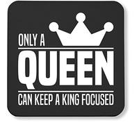 Hippowarehouse Only A Queen Can Keep A King Focused - His and Hers printed coaster gloss finish durable backing 9cm x 9cm 2 pack