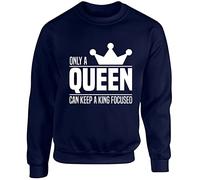 Hippowarehouse Only A Queen Can Keep A King Focused - His and Hers Unisex Jumper Sweatshirt Pullover (Specific Size Guide in Description) Navy Blue