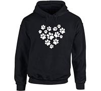 Hippowarehouse Paw Print Heart Unisex Hoodie Hooded top (Specific Size Guide in Description) Black