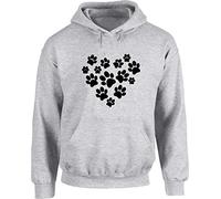 Hippowarehouse Paw Print Heart Unisex Hoodie Hooded top (Specific Size Guide in Description) Grey