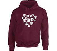Hippowarehouse Paw Print Heart Unisex Hoodie Hooded top (Specific Size Guide in Description) Maroon