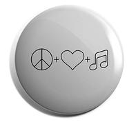Hippowarehouse Peace, Love and Music Badge Various Sizes 38mm 50mm 75mm
