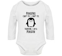 Hippowarehouse Penguins Can't Fly. I Can't Fly. Therefore, I am a Penguin Baby Vest Bodysuit (Long Sleeve) Boys Girls White