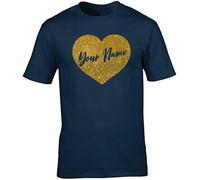 Hippowarehouse Personalised Any Name in Gold Glitter Heart Unisex Short Sleeve t-Shirt (Specific Size Guide in Description)