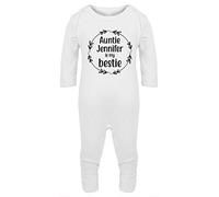 Hippowarehouse PERSONALISED Auntie ANY NAME is my bestie Baby Romper all in one piece unisex White