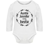 Hippowarehouse Personalised Auntie Any Name is My Bestie Baby Vest Bodysuit (Long Sleeve) Boys Girls White