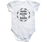 Hippowarehouse Personalised Auntie Any Name is My Bestie Baby Vest Bodysuit (Short Sleeve) Boys Girls White