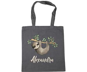 Hippowarehouse Personalised Baby Sloth on the branch Tote Shopping Gym Beach Bag 42cm x38cm, 10 litres