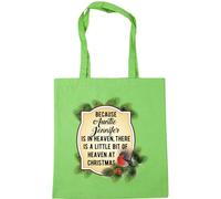 Hippowarehouse PERSONALISED Because NAME HERE is in Heaven, There is a Little Bit of Heaven at Christmas Tote Shopping Gym Beach Bag 42cm x38cm, 10 litres
