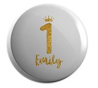 Hippowarehouse Personalised Birthday number crown - gold glitter pink Badge Various Sizes 38mm 50mm 75mm