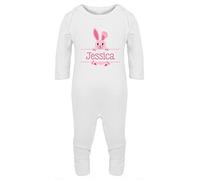 Hippowarehouse PERSONALISED Bunny Easter Name Tag Baby Romper all in one piece unisex