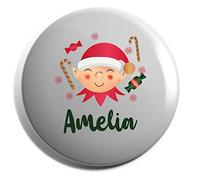 Hippowarehouse PERSONALISED Christmas sweets elf Badge Various Sizes 38mm 50mm 75mm