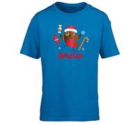 Hippowarehouse Personalised Christmas Sweets Robin Kids Children's Short Sleeve t-Shirt Sapphire Blue