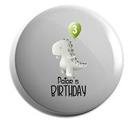 Hippowarehouse Personalised Dinosaur Happy Birthday Green Balloon Badge Pin 25mm