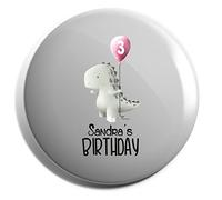 Hippowarehouse Personalised Dinosaur Happy Birthday Pink Balloon Badge Pin 25mm