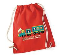Hippowarehouse PERSONALISED dog steam train Drawstring Cotton School Gym Bag 37cm x 46cm, 12 litres