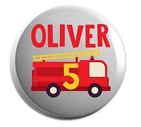 Hippowarehouse Personalised Fire engine Number age happy birthday Badge Various Sizes 38mm 50mm 75mm