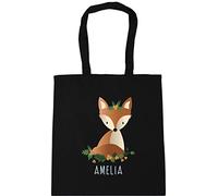 Hippowarehouse Personalised fox woodland creature Tote Shopping Gym Beach Bag 42cm x38cm, 10 litres