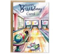 Hippowarehouse Personalised Happy Birthday card Water colour bowling Personalised Card A6 with envelope for him for her Funny Cards for Men and Women Blank inside option