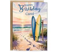 Hippowarehouse Personalised Happy Birthday card Water colour surfing Personalised Card A6 with envelope for him for her Funny Cards for Men and Women Blank inside option