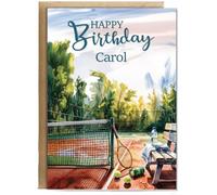 Hippowarehouse Personalised Happy Birthday card Water colour Tennis Personalised Card A6 with envelope for him for her Funny Cards for Men and Women Blank inside option