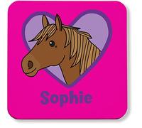 Hippowarehouse Personalised horse love heart printed coaster gloss finish durable backing 9cm x 9cm 2 pack
