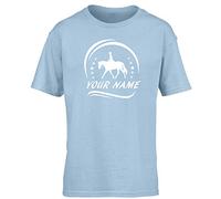 Hippowarehouse Personalised Horse Riding Your Name Here Kids Children's Short Sleeve t-Shirt Light Blue