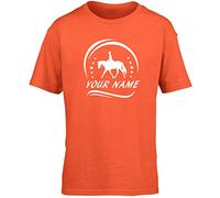 Hippowarehouse Personalised Horse Riding Your Name Here Kids Children's Short Sleeve t-Shirt Orange