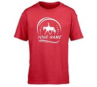 Hippowarehouse Personalised Horse Riding Your Name Here Kids Children's Short Sleeve t-Shirt Red