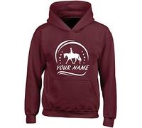 Hippowarehouse Personalised Horse Riding Your Name Here Kids Children's Unisex Hoodie Hooded top Maroon