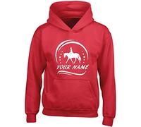 Hippowarehouse Personalised Horse Riding Your Name Here Kids Children's Unisex Hoodie Hooded top Red