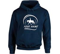 Hippowarehouse PERSONALISED Horse Riding Your Name Here unisex Hoodie hooded top (Specific size guide in description) Navy Blue