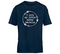 Hippowarehouse Personalised I Love My Little Sister Name HERE Kids Children's Short Sleeve t-Shirt Navy Blue