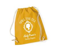 Hippowarehouse Personalised Lady Name Spill The Tea Society Papers Period Drama Lover Drawstring Cotton School Gym Bag 37cm x 46cm, 12 litres