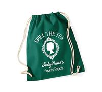Hippowarehouse Personalised Lady Name Spill The Tea Society Papers Period Drama Lover Drawstring Cotton School Gym Bag 37cm x 46cm, 12 litres