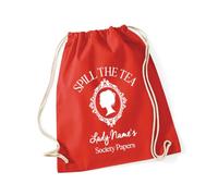 Hippowarehouse Personalised Lady Name Spill The Tea Society Papers Period Drama Lover Drawstring Cotton School Gym Bag 37cm x 46cm, 12 litres
