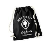 Hippowarehouse Personalised Lady Name Spill The Tea Society Papers Period Drama Lover Drawstring Cotton School Gym Bag 37cm x 46cm, 12 litres